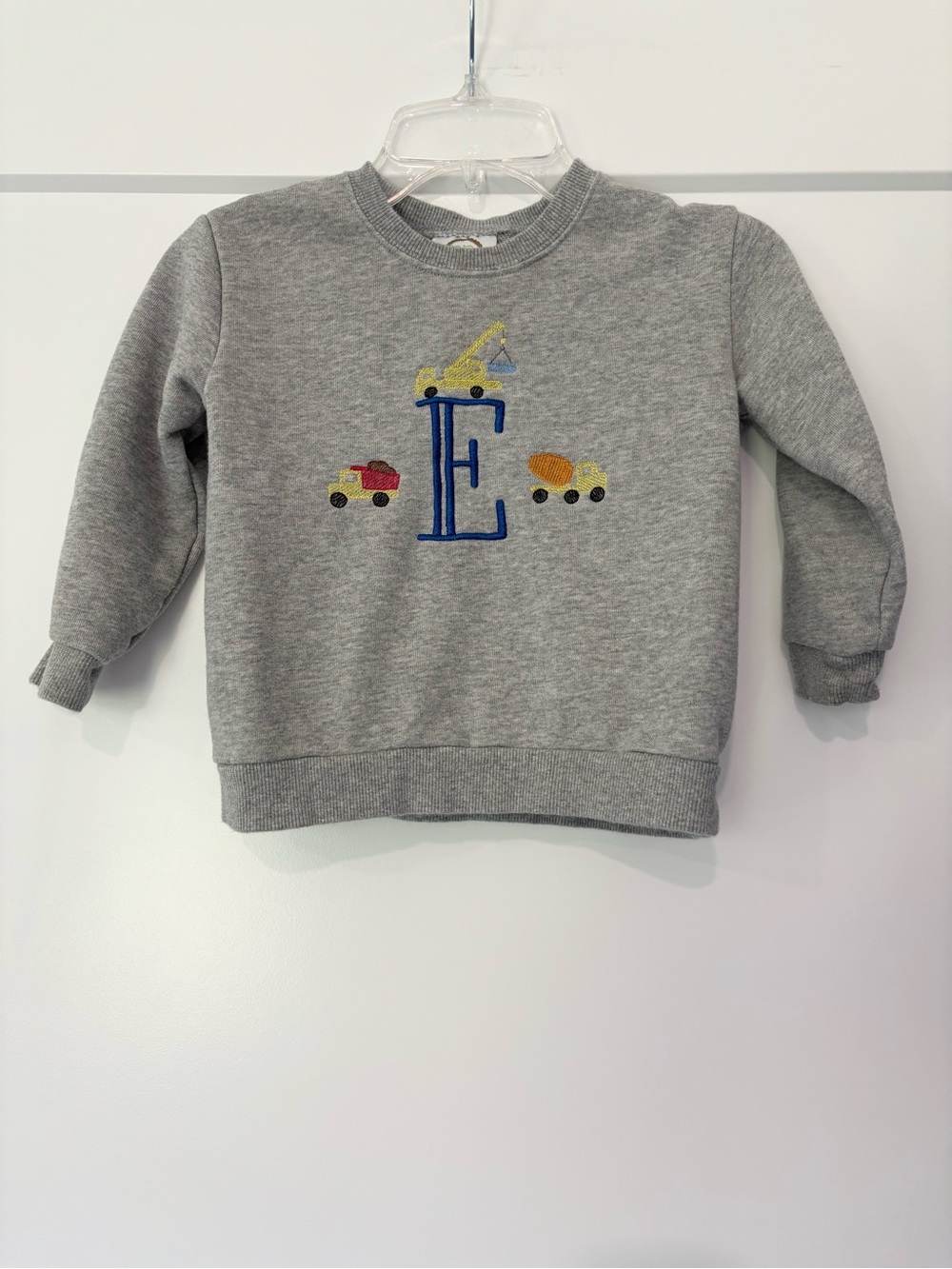 Blanks Boutique Custom “E” Embroidered Construction Truck Crew Sweatshirt 3T